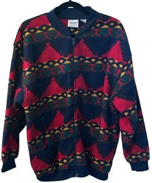 VTG Winterset Aztec Southwestern Fleece Zip Up Jacket Red Blue M Gorpcore Boho